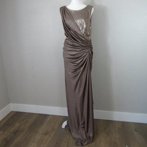 Tadashi Soji Vintage Gold Bronze Long Sleeveless Evening Gown Formal Dress